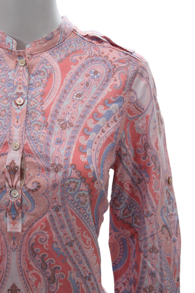 Robert Graham Womens Paisley Tunic Blouse Pink Long Sleeve Size S