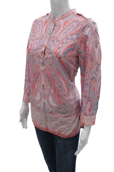 Robert Graham Womens Paisley Tunic Blouse Pink Long Sleeve Size S