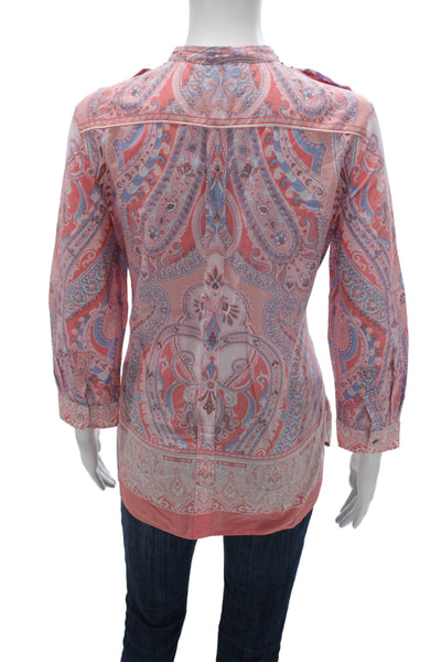 Robert Graham Womens Paisley Tunic Blouse Pink Long Sleeve Size S