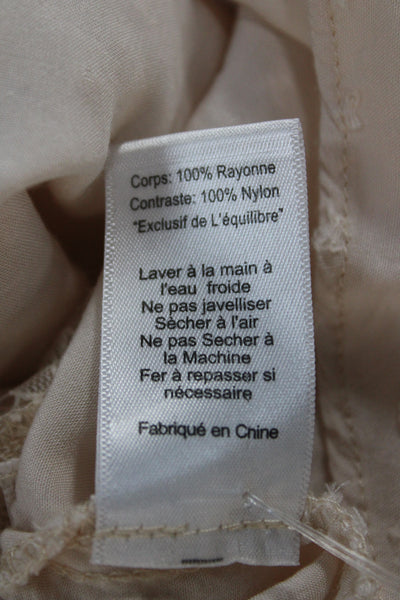 All In Favor Womens Beige Bohemian V-Neck Button Up Blouse Long Sleeve Size S