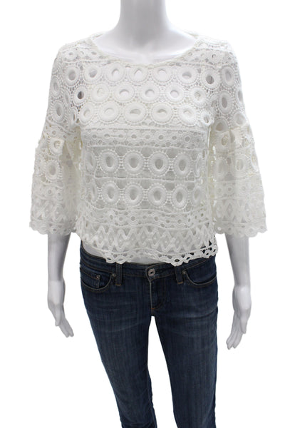 Style Mafia Women Cropped Camisole Top White Cotton Round Neck Geometric Size S