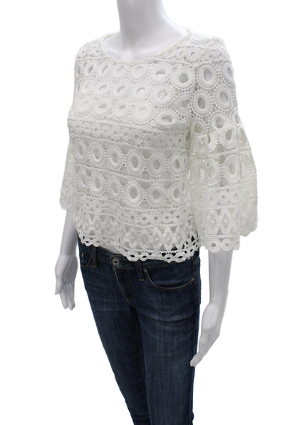 Style Mafia Women Cropped Camisole Top White Cotton Round Neck Geometric Size S