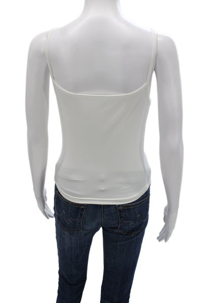 Style Mafia Women Cropped Camisole Top White Cotton Round Neck Geometric Size S