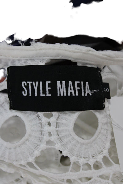 Style Mafia Women Cropped Camisole Top White Cotton Round Neck Geometric Size S