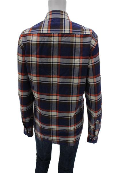 Carolina Herrera Men Plaid Cotton Button-Up Long Sleeve Dark Blue Size M