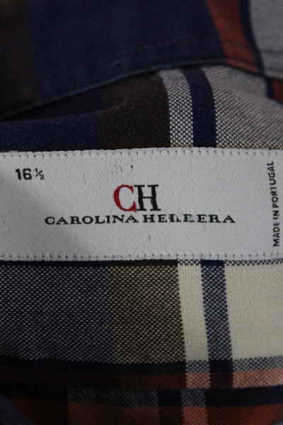 Carolina Herrera Men Plaid Cotton Button-Up Long Sleeve Dark Blue Size M