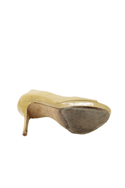 Jimmy Choo Women's Open Toe Patent Leather Stiletto Shoes Beige Size 35.5