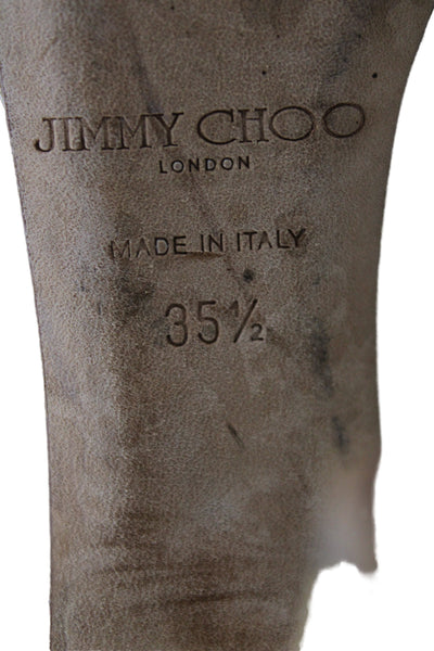 Jimmy Choo Women's Open Toe Patent Leather Stiletto Shoes Beige Size 35.5