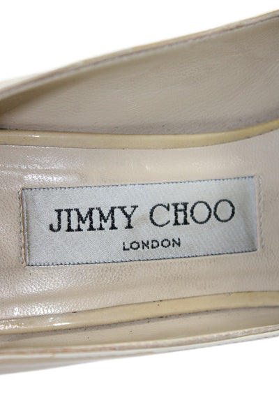 Jimmy Choo Women's Open Toe Patent Leather Stiletto Shoes Beige Size 35.5