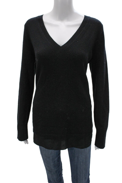Vince Unisex Pullover Sweater Black V Neck Wool Cashmere Long Sleeve Size M