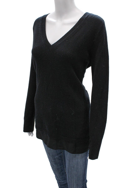 Vince Unisex Pullover Sweater Black V Neck Wool Cashmere Long Sleeve Size M