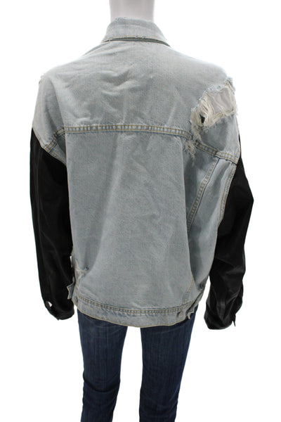 Revice Women 90s Black Cotton Collared Button Long Sleeve Jacket Size L