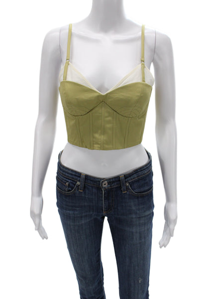 Rosie Assoulin Womens Green Cropped Sleeveless Zip Cotton Silk Top Size 8