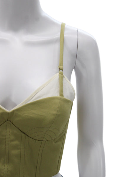 Rosie Assoulin Womens Green Cropped Sleeveless Zip Cotton Silk Top Size 8