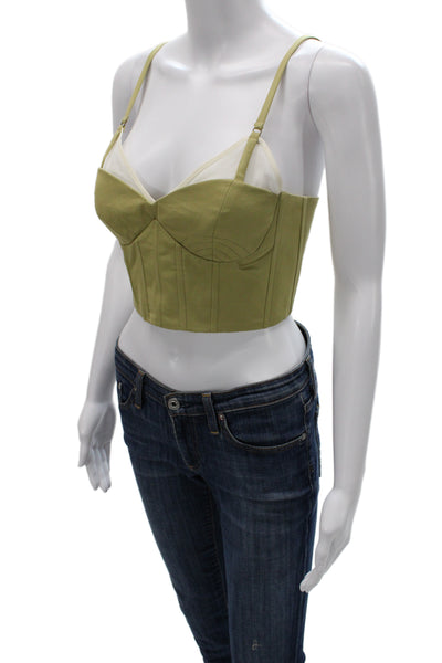 Rosie Assoulin Womens Green Cropped Sleeveless Zip Cotton Silk Top Size 8
