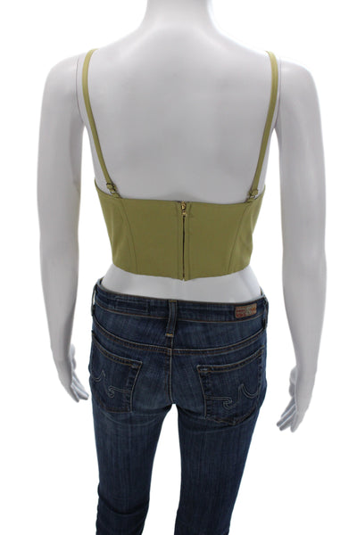 Rosie Assoulin Womens Green Cropped Sleeveless Zip Cotton Silk Top Size 8