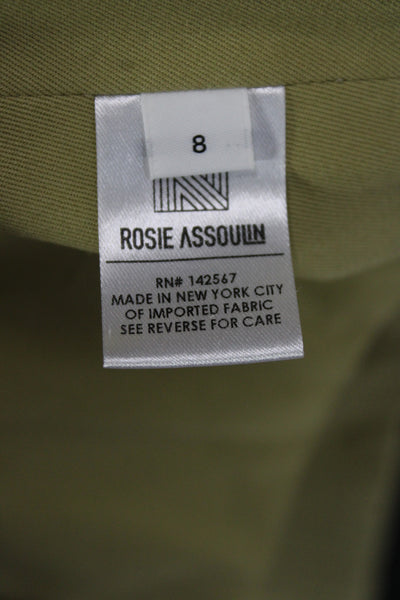 Rosie Assoulin Womens Green Cropped Sleeveless Zip Cotton Silk Top Size 8