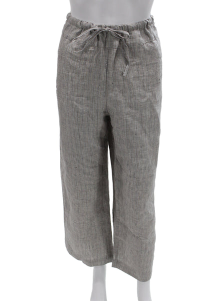 Deiji Studios Unisex Cropped Striped Gray Linen Drawstring Pants Size M