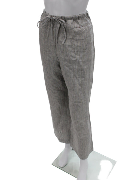 Deiji Studios Unisex Cropped Striped Gray Linen Drawstring Pants Size M