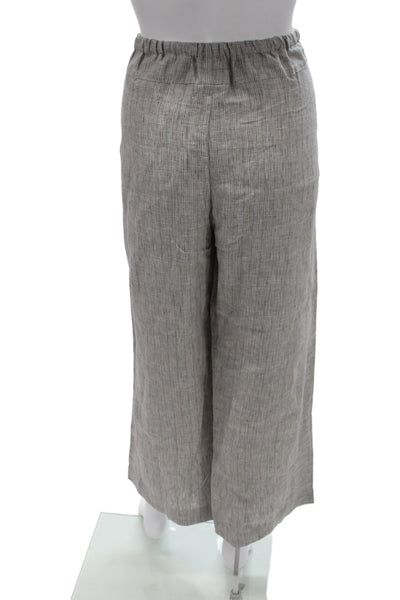 Deiji Studios Unisex Cropped Striped Gray Linen Drawstring Pants Size M