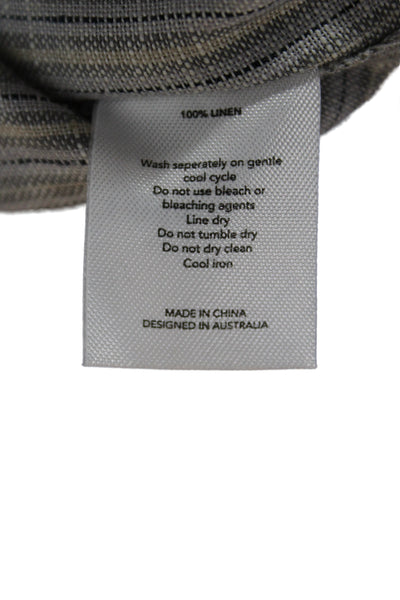 Deiji Studios Unisex Cropped Striped Gray Linen Drawstring Pants Size M