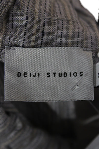 Deiji Studios Unisex Cropped Striped Gray Linen Drawstring Pants Size M