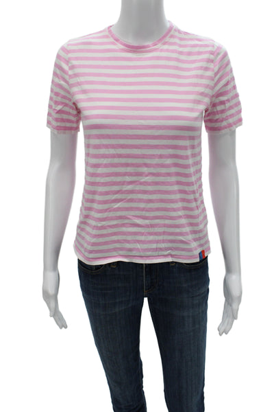 Kule Women Basic Jersey T-Shirt Pink Striped Cotton Short Sleeve Size XS
