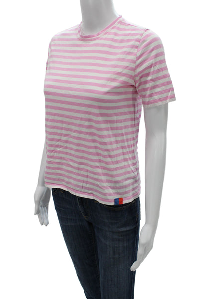 Kule Women Basic Jersey T-Shirt Pink Striped Cotton Short Sleeve Size XS