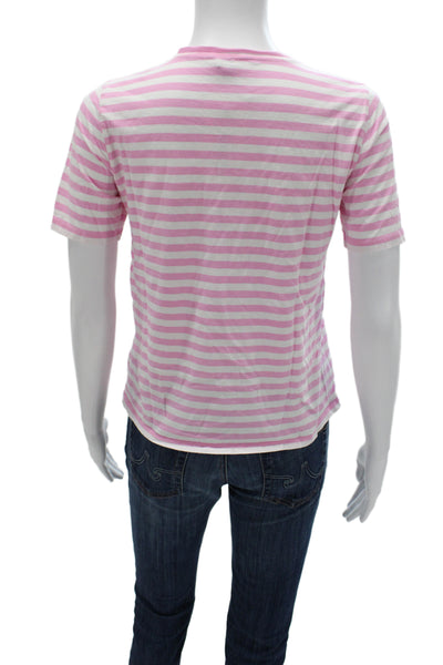 Kule Women Basic Jersey T-Shirt Pink Striped Cotton Short Sleeve Size XS