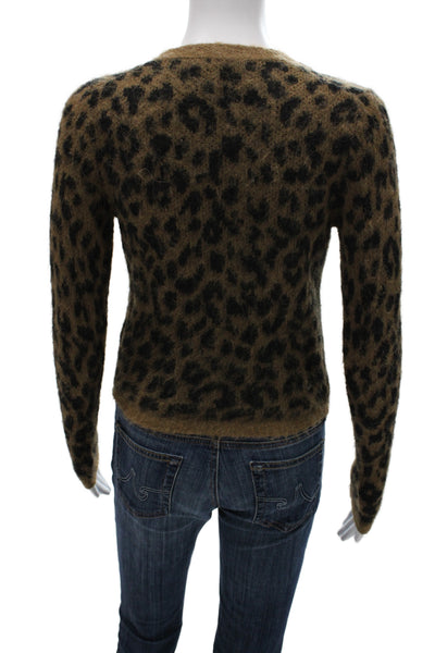 J Crew Women Brown Animal Print Crewneck Button Cardigan Size 2XS