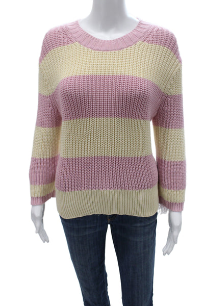 J Crew Women Pullover Striped Crew Neck Pink Sweater Size S