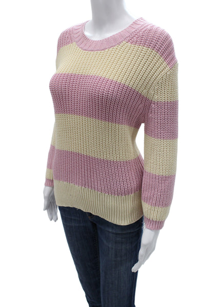 J Crew Women Pullover Striped Crew Neck Pink Sweater Size S