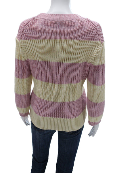 J Crew Women Pullover Striped Crew Neck Pink Sweater Size S