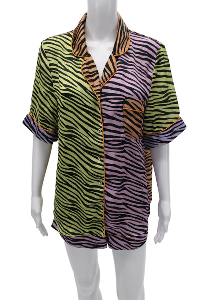 Karen Mabon Womens Zebra Print Short Sleeve Top Short Pajama Set Multicolor Sz 4