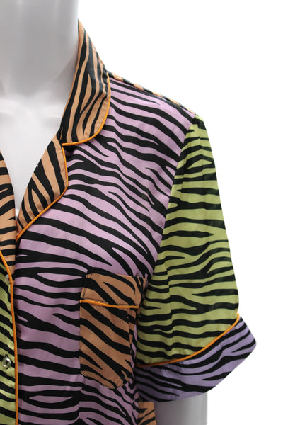 Karen Mabon Womens Zebra Print Short Sleeve Top Short Pajama Set Multicolor Sz 4