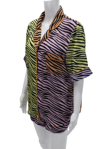 Karen Mabon Womens Zebra Print Short Sleeve Top Short Pajama Set Multicolor Sz 4