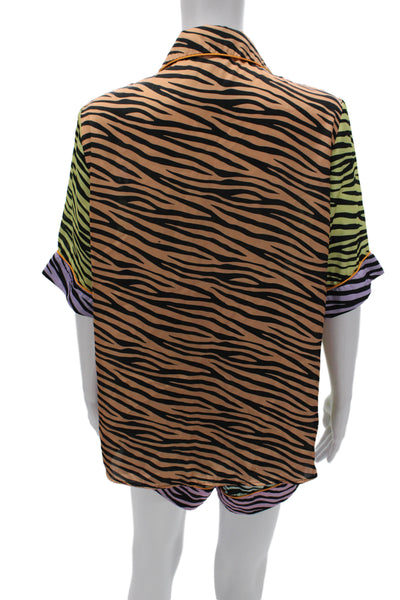 Karen Mabon Womens Zebra Print Short Sleeve Top Short Pajama Set Multicolor Sz 4