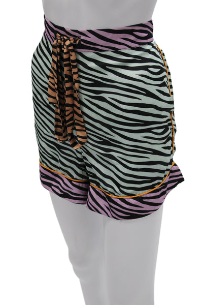 Karen Mabon Womens Zebra Print Short Sleeve Top Short Pajama Set Multicolor Sz 4