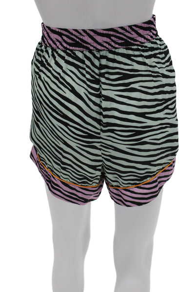 Karen Mabon Womens Zebra Print Short Sleeve Top Short Pajama Set Multicolor Sz 4