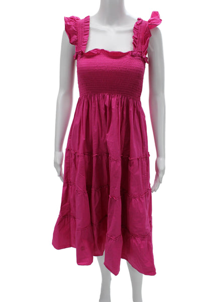 Hill House Home Womens Sundress Pink Square Neck Mid Calf Cotton Size 2XS