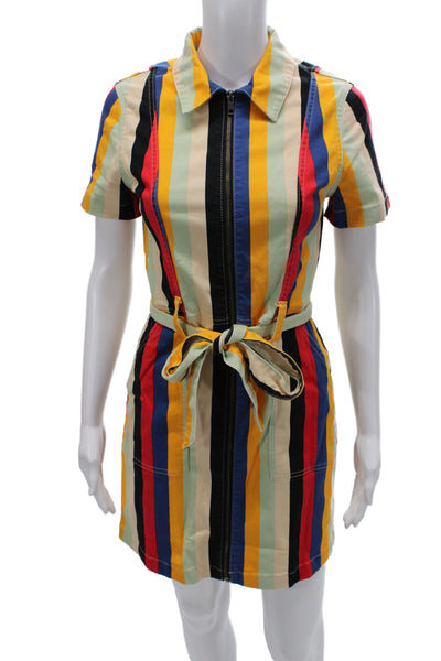 Alice + Olivia Women Shirt Dress Beige Striped Short Sleeve Size 4