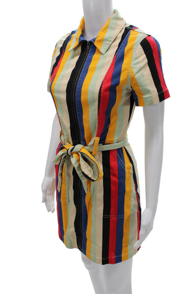 Alice + Olivia Women Shirt Dress Beige Striped Short Sleeve Size 4