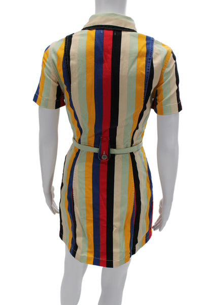 Alice + Olivia Women Shirt Dress Beige Striped Short Sleeve Size 4