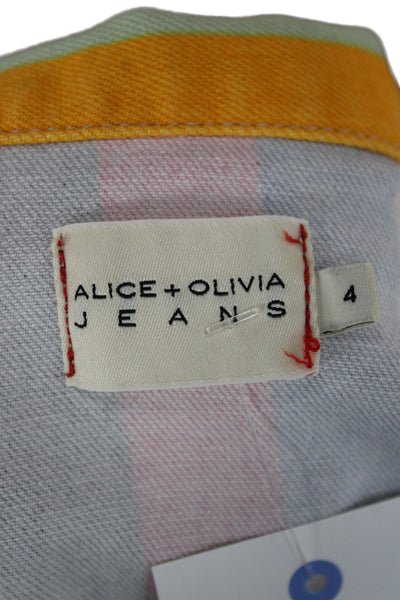 Alice + Olivia Women Shirt Dress Beige Striped Short Sleeve Size 4