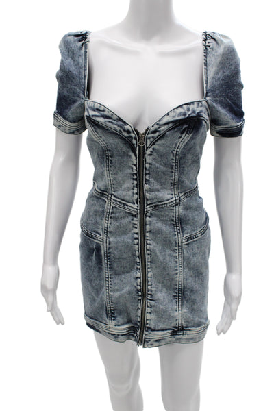 Retrofete Womens Bodycon Mini Dress Dark Blue Button Short Sleeve Size S