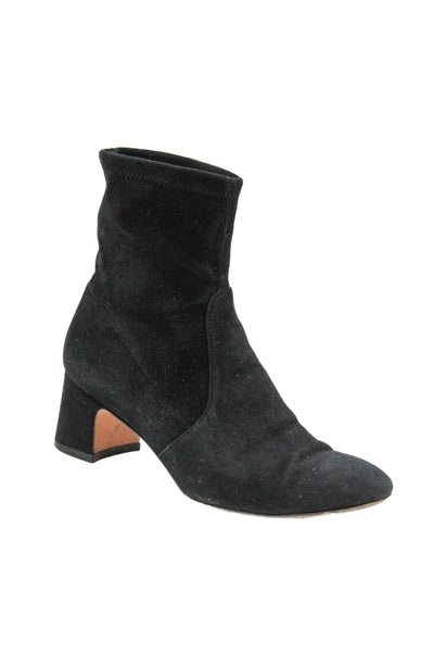 Stuart Weitzman Girls Suede Leather Block Heels Ankle Boots Shoes Black Size 4