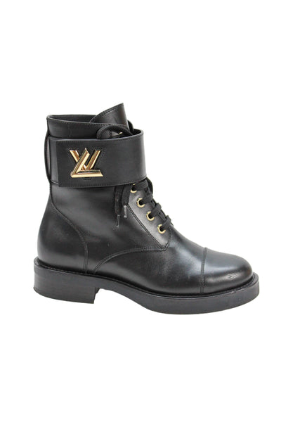 Louis Vuitton Womens Leather LV Embellished Cap Toe Ankle Boots Shoes Black Sz 4