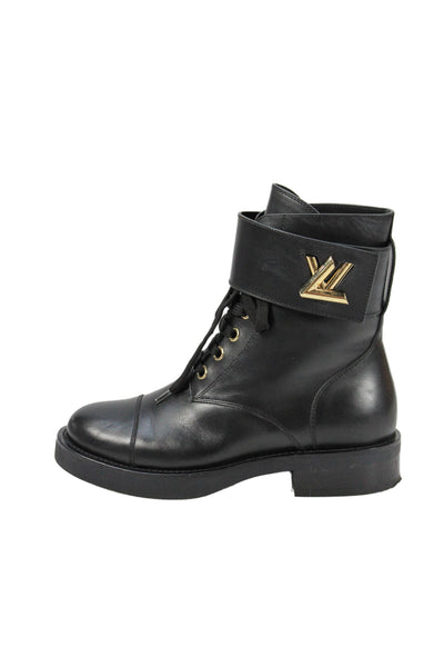 Louis Vuitton Womens Leather LV Embellished Cap Toe Ankle Boots Shoes Black Sz 4