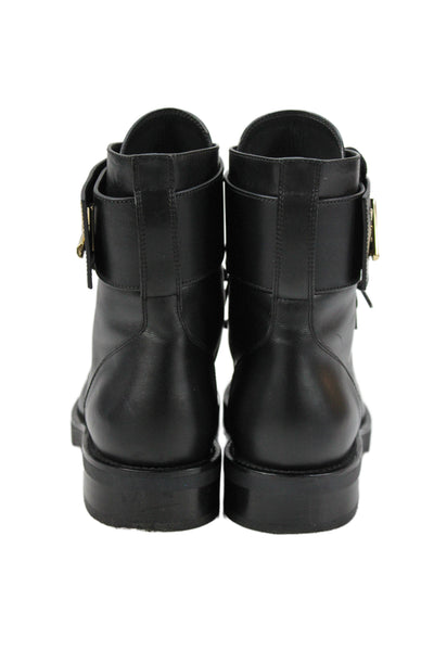 Louis Vuitton Womens Leather LV Embellished Cap Toe Ankle Boots Shoes Black Sz 4