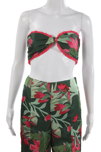 Lovers + Friends  Womens Floral Print Cropped Top Pant Set Green Pink Size Small